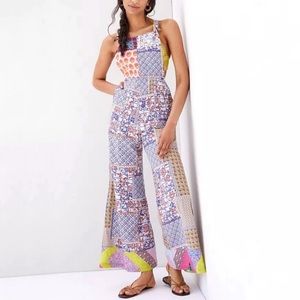 REPOSH NWT Let Me Be Anthropologie Patchwork Wide Leg Overall Jumpsuit